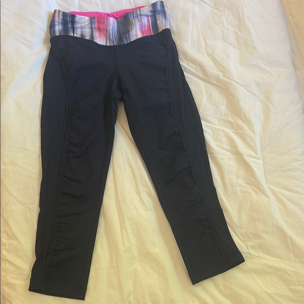 Lululemon Athletica Black and Pink Leggings Stretchy Athletic Bottoms